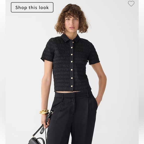 J. Crew Smocked Button Up Shirt in Cotton Blend Voile Black Large New - Picture 1 of 11